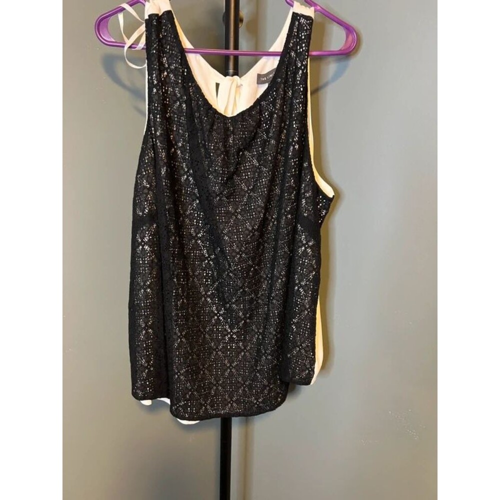 The Limited Black Lace Overlay Cream Back Tie Tank